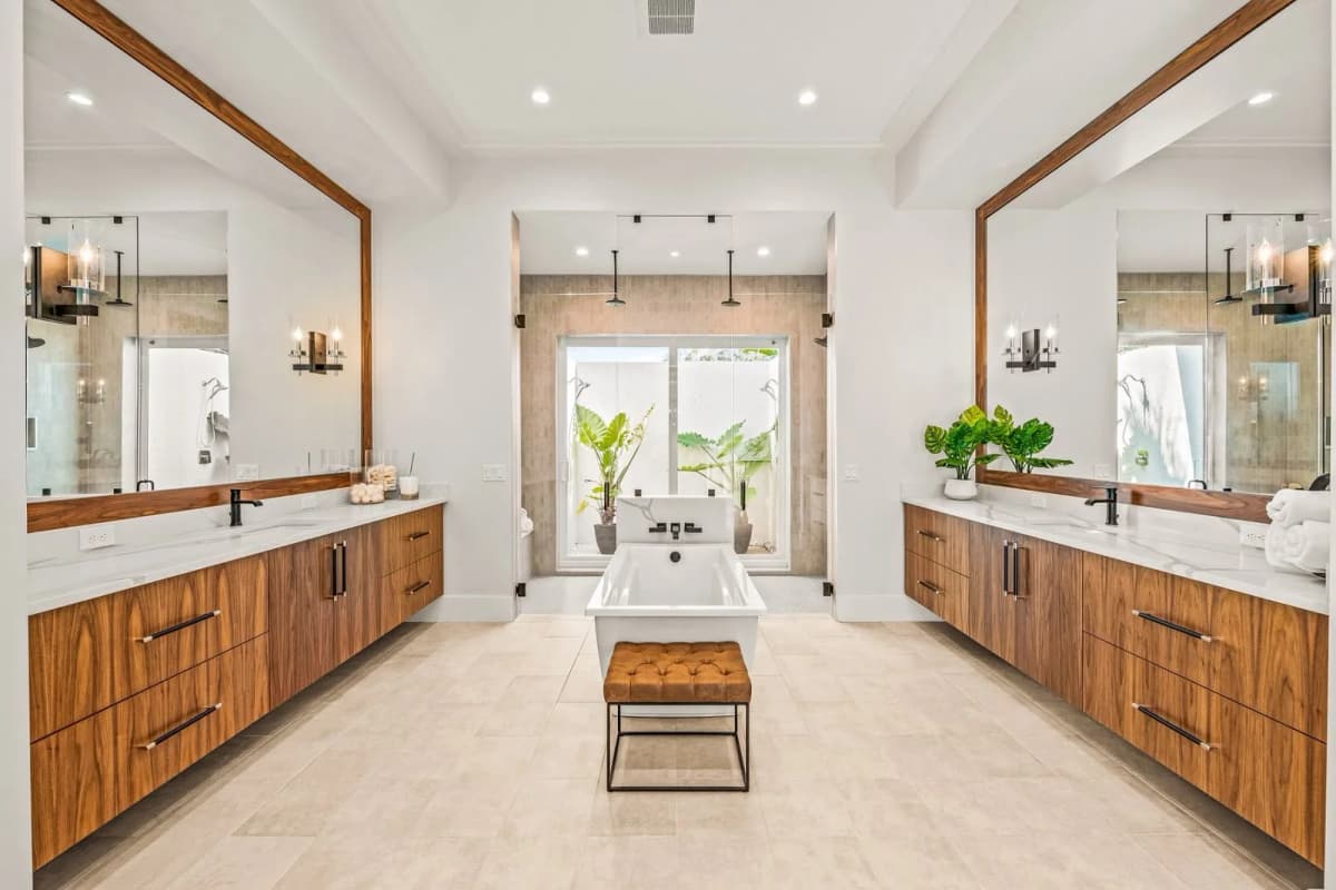 Primary bath with matching vanities