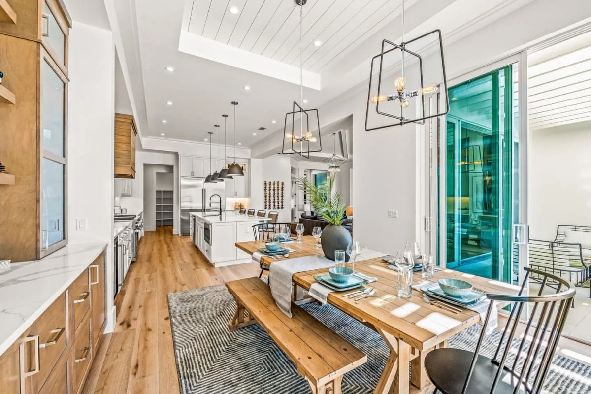 Dining table with kitchen view