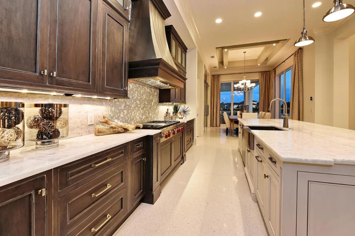 Kitchen island and range wall