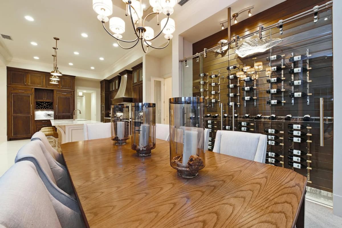 Dining room with glass wine wall