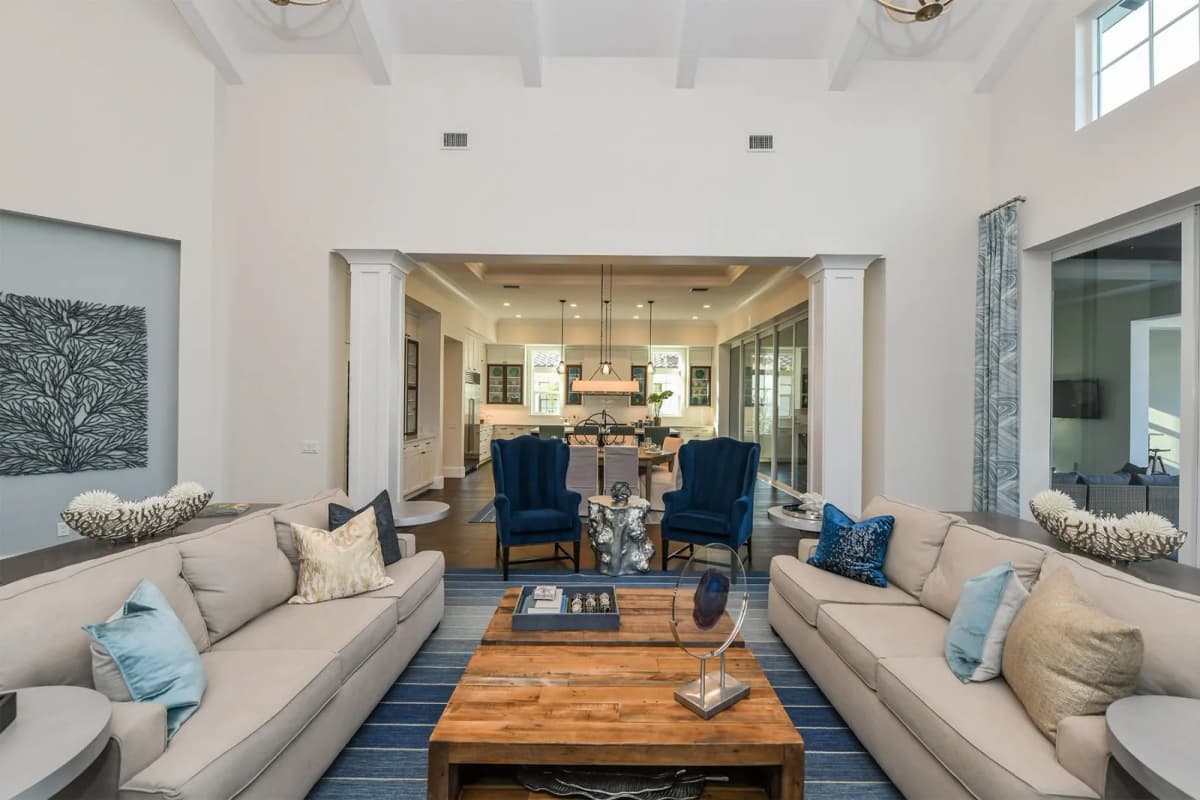 Living room opening to the dining area