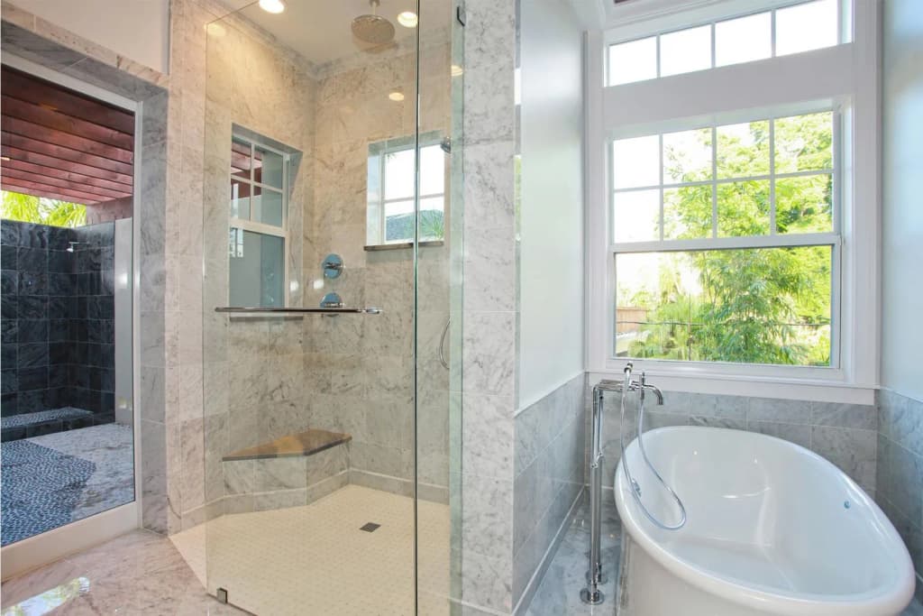 Remodeled marble primary bath