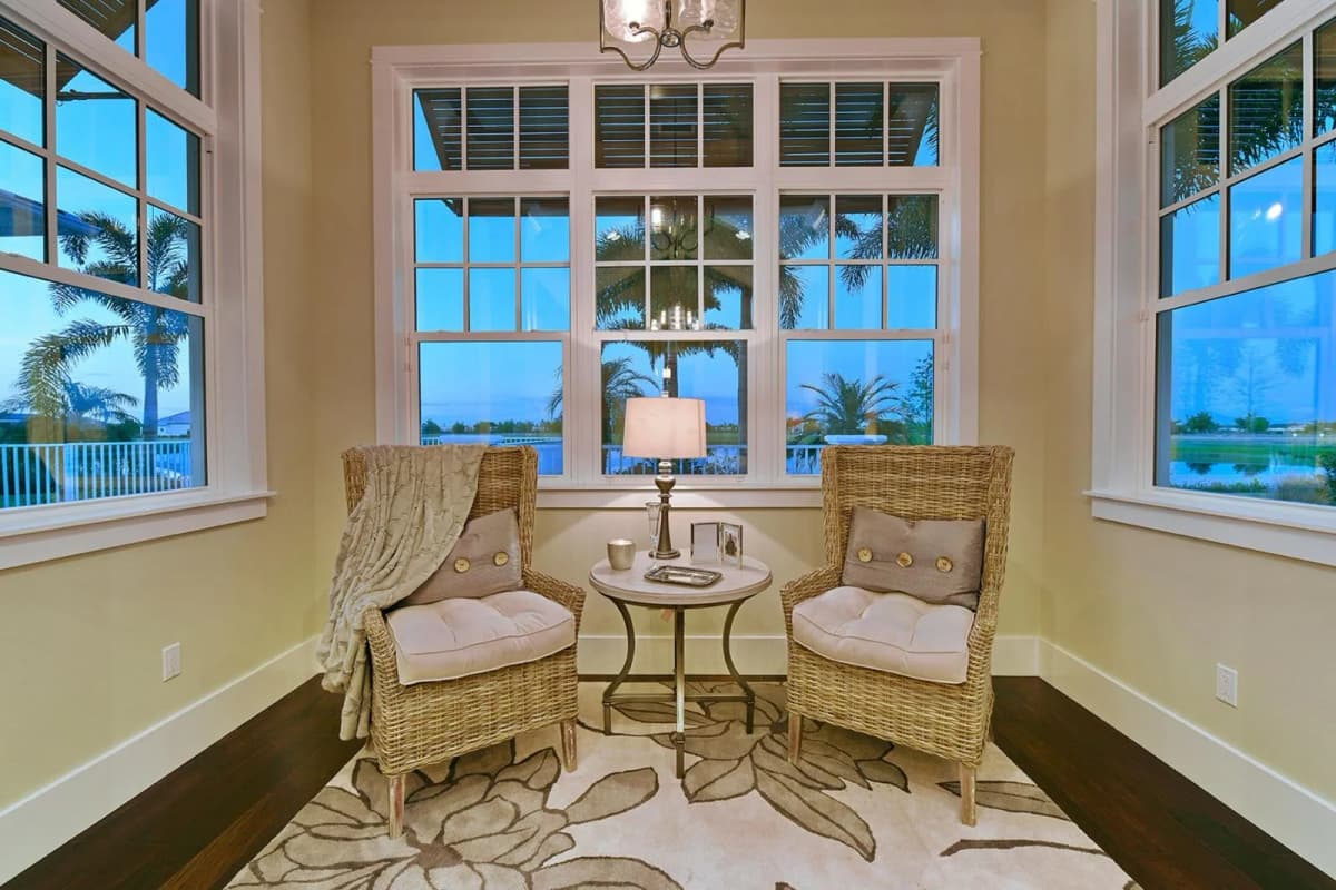 Sitting nook with tall windows