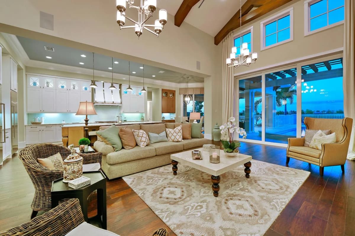Great room with 22-foot vaulted ceilings